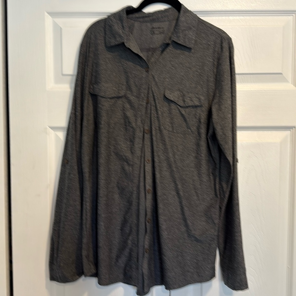 Eddie Bauer heather grey button down lightweight camp shirt L Tall